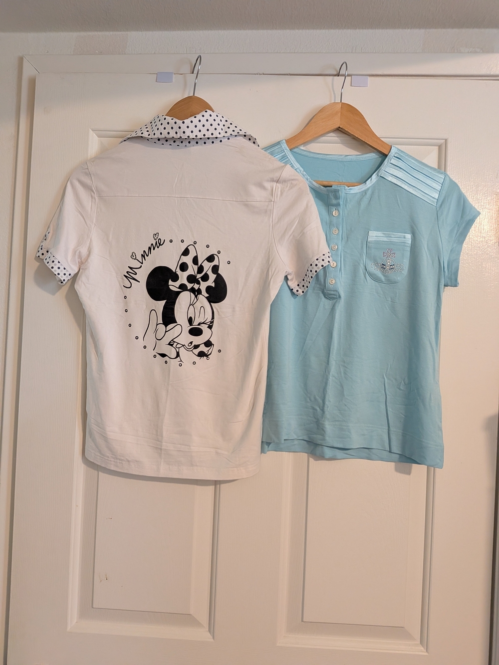 White Polo Shirt with Polka-Dot Trim